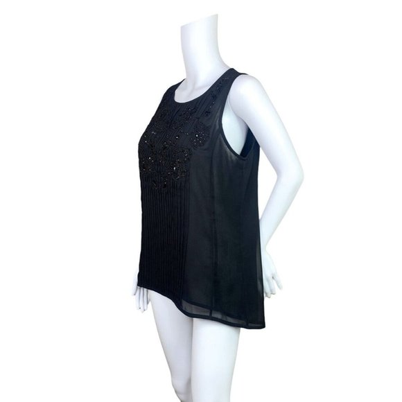 White House Black Market Black Sleeveless  Beaded Top Size 6 Small - Picture 3 of 7
